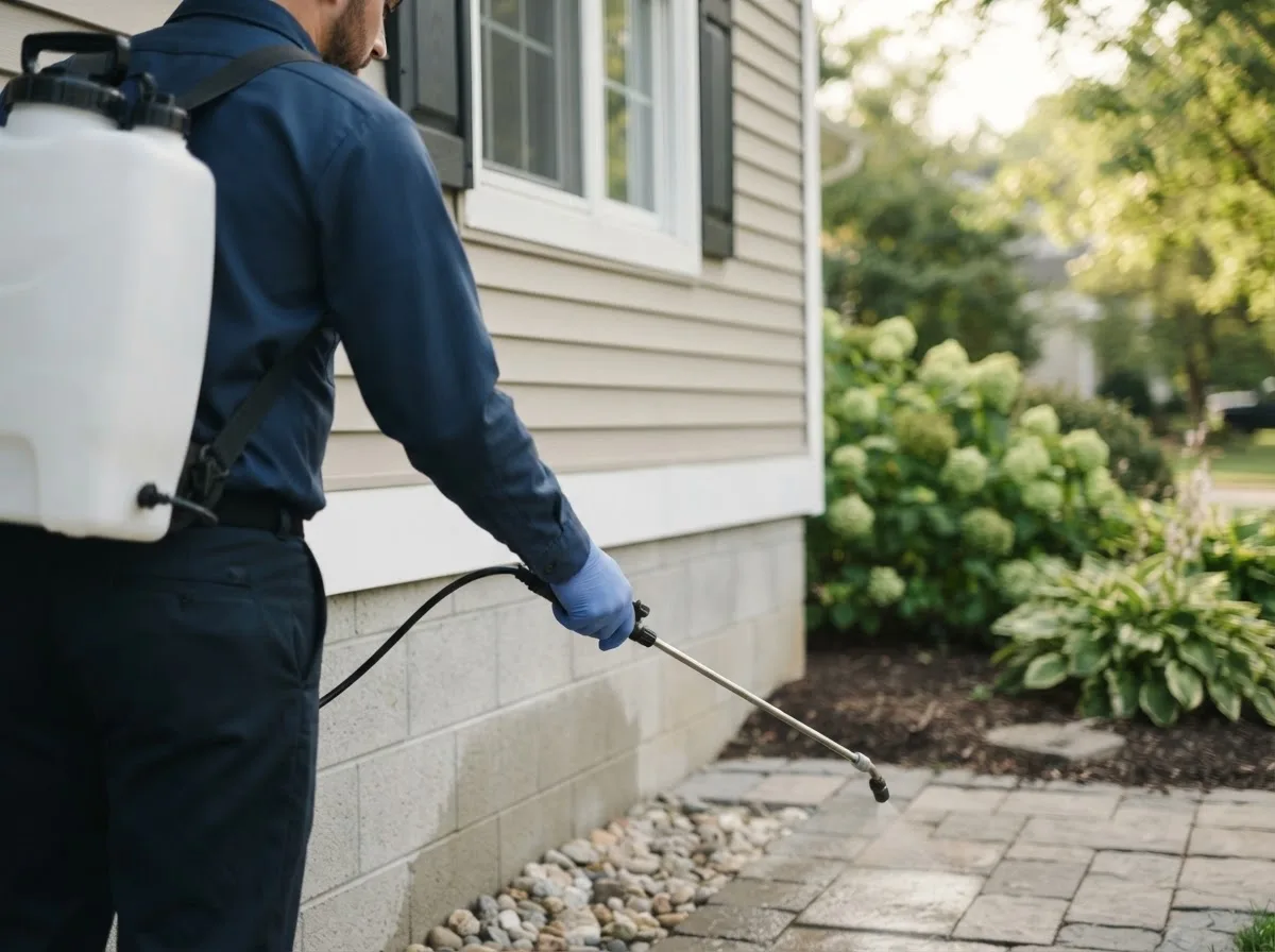 Pest control technician inspecting a home in Kresgeville, PA